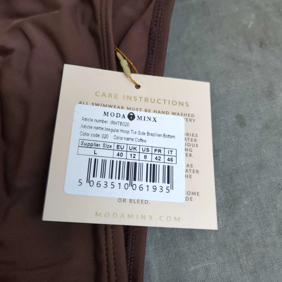 MODA MINX IRREGULAR HOOP TIE SIDE BRAZILIAN BOTTOM – COFFEE, UK 12