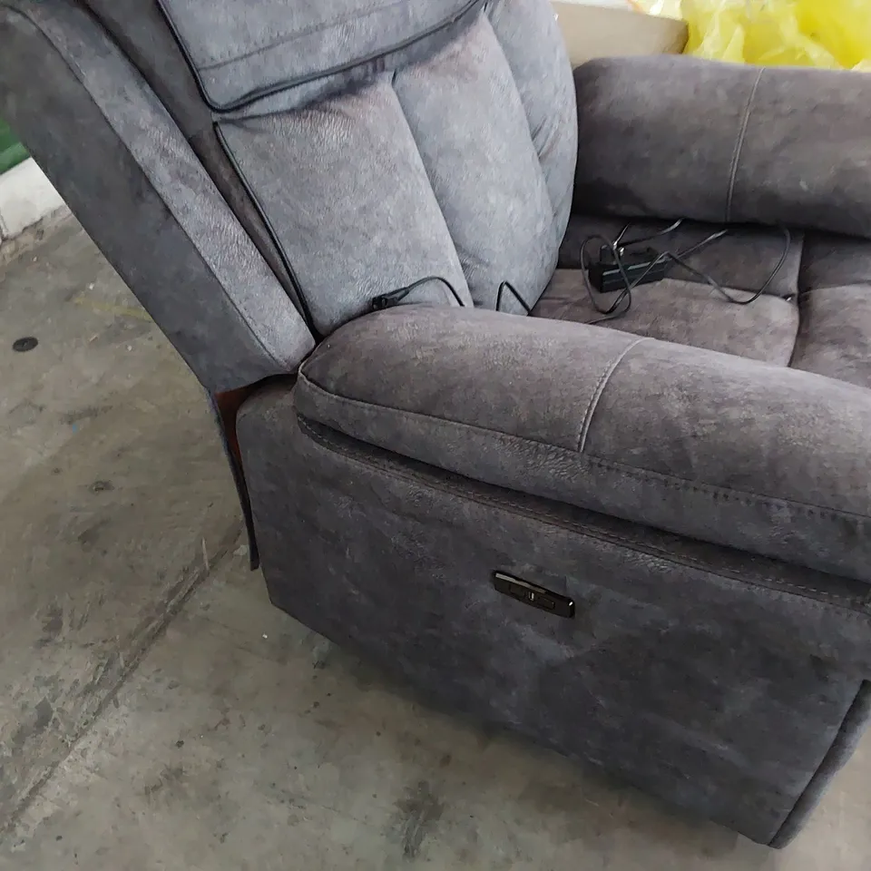 DESIGNER POWER RECLINING EASY CHAIR CHARCOAL LEATHER WITH BLACK PIPING 