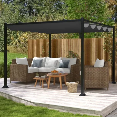 BOXED COSTWAY BLACK AND GREY OUTDOOR PERGOLA WITH RETRACTABLE CANOPY 3.1 X 3.1M