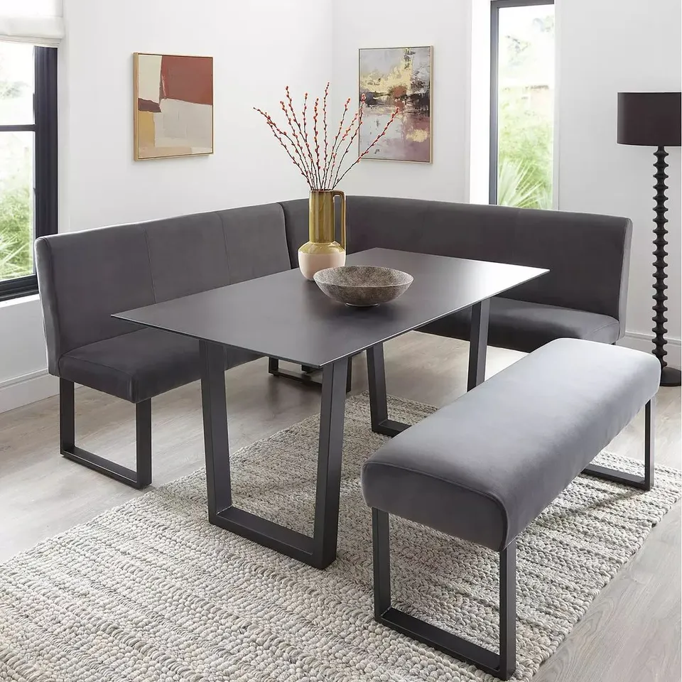 BOXED NEVADA 160cm LONG DINING TABLE + CORNER SEAT AND BENCH DINING SET - GREY (2 BOXES) RRP £1099