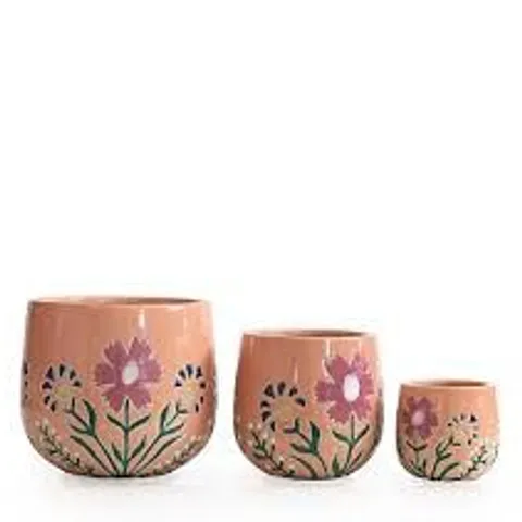 GARDEN STORIES SET OF 3 COLLECTION CERAMIC PLANTERS 