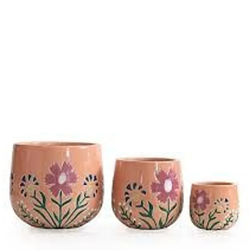 GARDEN STORIES SET OF 3 COLLECTION CERAMIC PLANTERS 