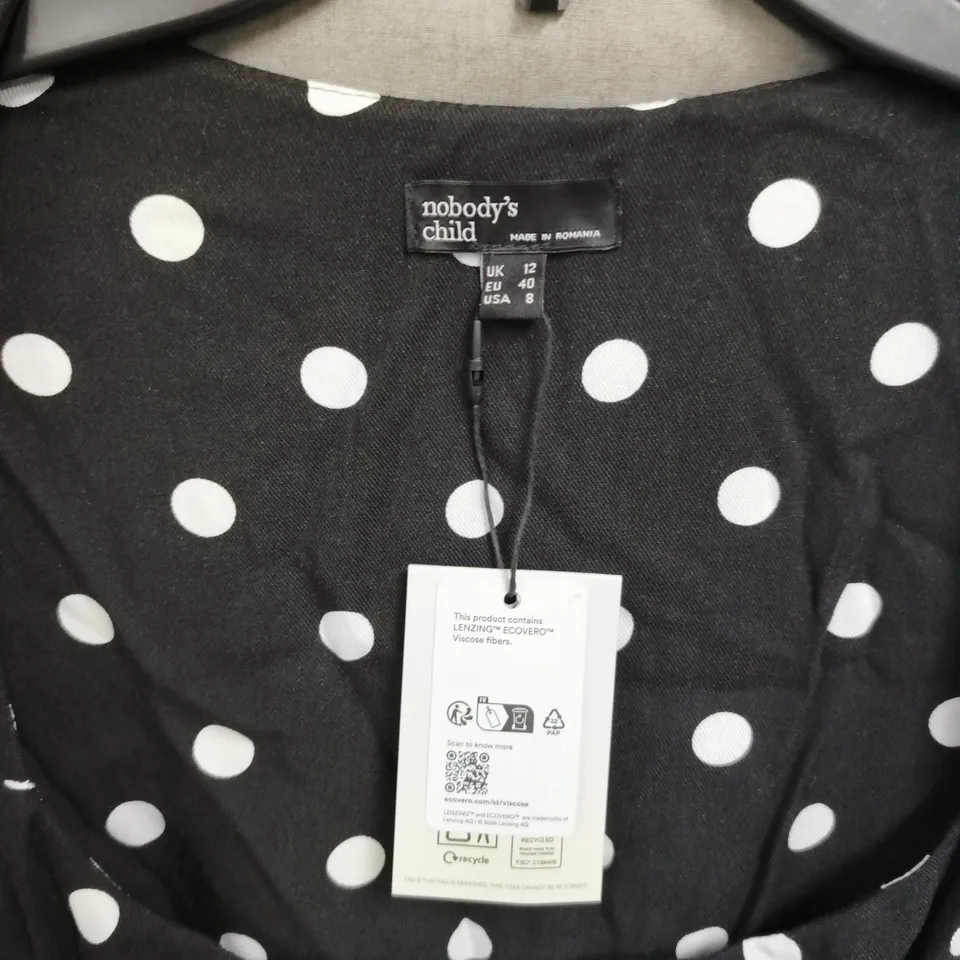 NOBODY'S CHILD LADIES BLACK & WHITE POLKA DOT DRESS, UK 12