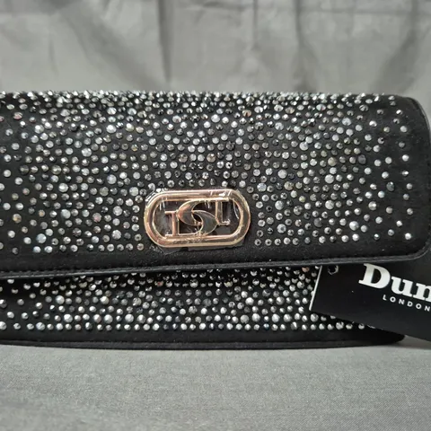 DUNE LONDON DIAMANTE EFFECT SMALL CROSSBODY BAG IN BLACK