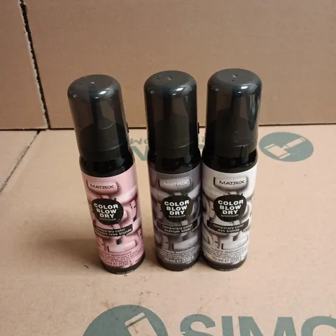 APPROXIMATELY 22 X ASSORTED MATRIX COLOR BLOW DRY HAIR CARE PRODUCTS TO INCLUDE ASH BLONDE, TITANIUM SILVER ETC