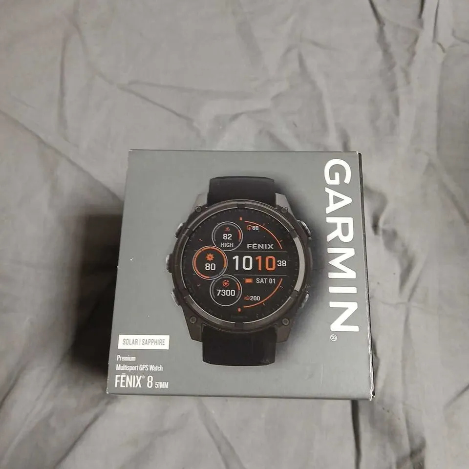 GARMIN FENIX 8 SOLAR SAPPHIRE PREMIUM MULTISPORT GPS WATCH – 51MM, BLACK BAND, BOXED