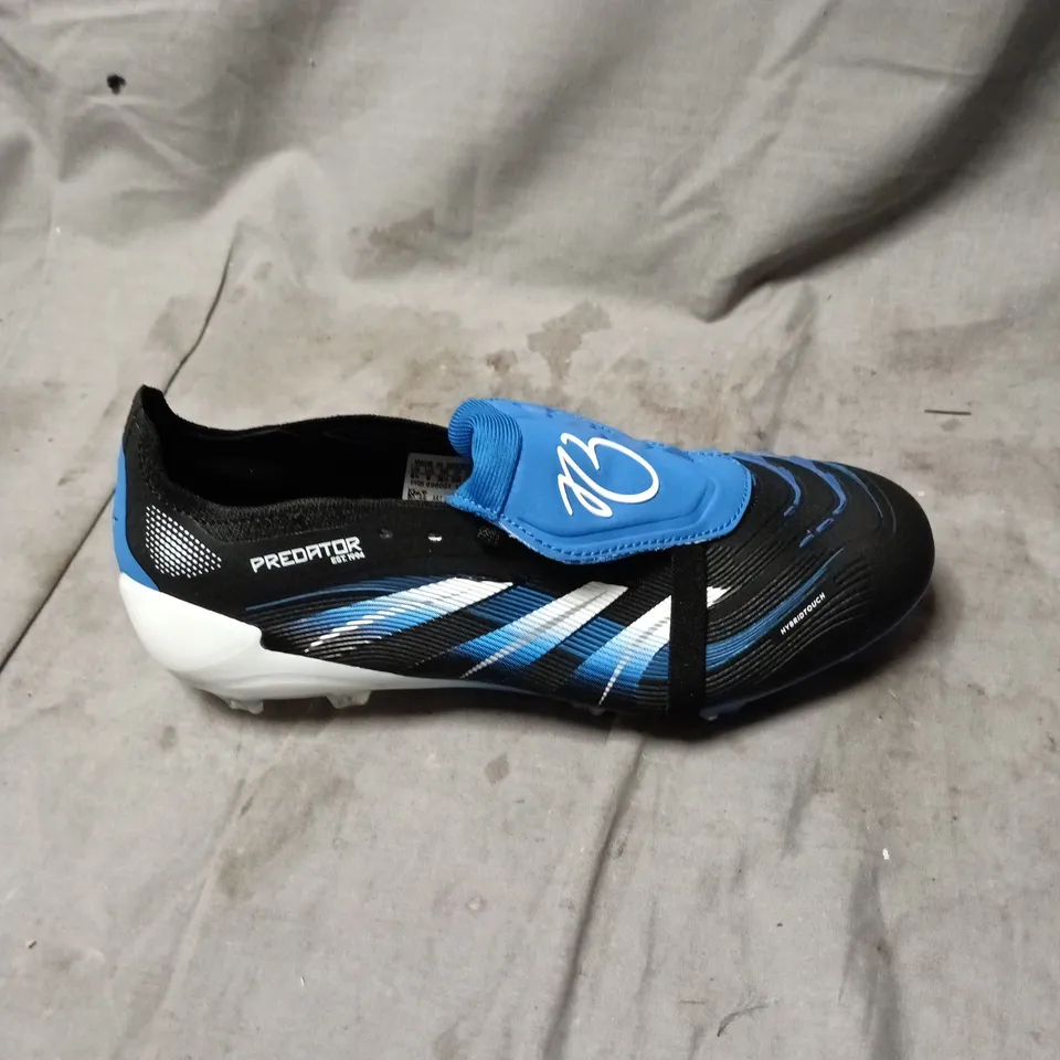 ADIDAS PREDATOR FOOTBALL BOOTS – BLACK/BLUE WITH WHITE STRIPES SIZE 6 KIDS
