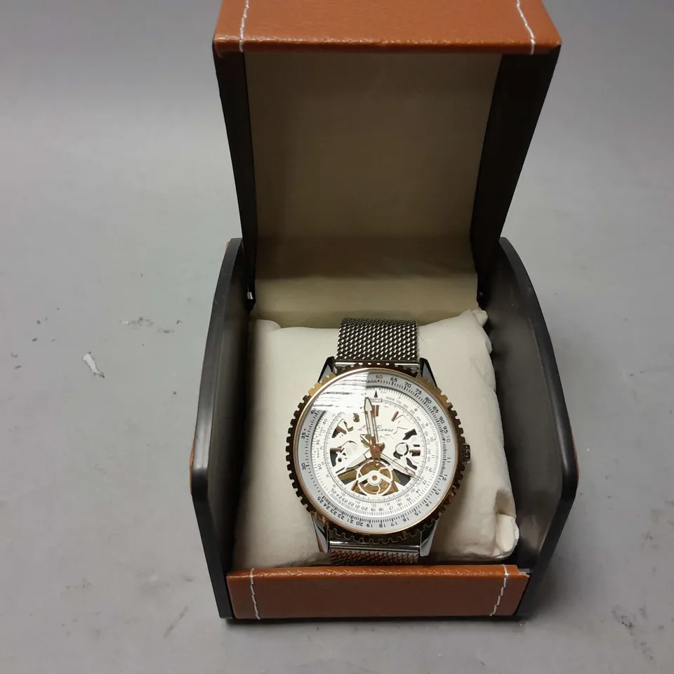 LA BANUS PART SKELETON DIAL SHARK MESH STRAP WRISTWATCH 