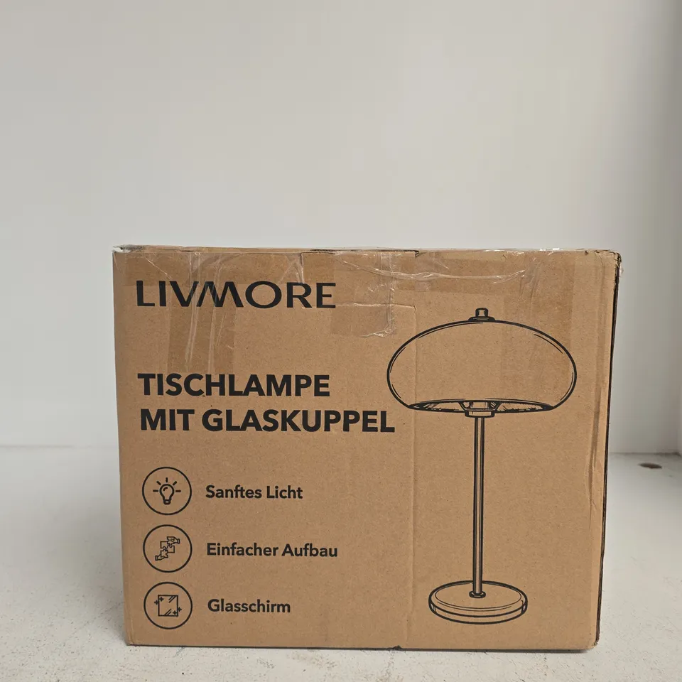 LIVMORE TABLE LAMP WITH GLASS SHADE – BOXED