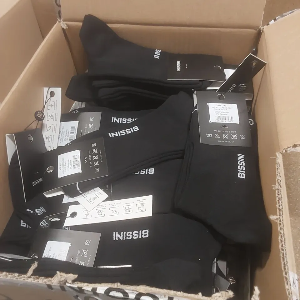 BOX TO CONTAIN APPROX 36 BRAND NEW PAIRS OF BISSINI CYCLING SOCKS - BLACK // SIZE: XXL // 1 PAIR PER PACK