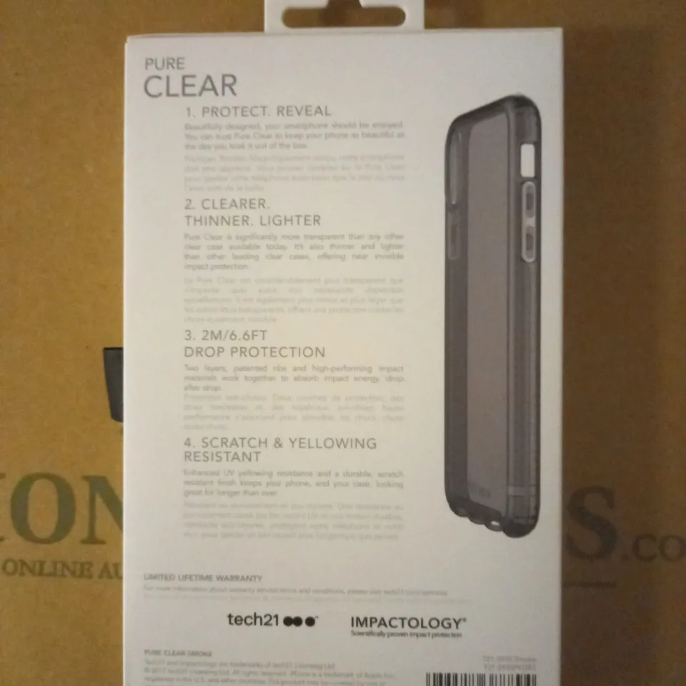 LOT OF APPROXIMATELY 100 BRAND NEW BOXED TECH 21 PURE CLEAR CASE WITH 6.6FT DROP PROTECTION FOR IPHONE X T21-5935 SMOKE 