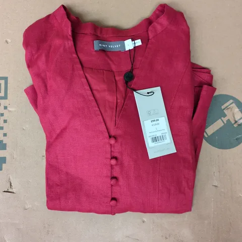 MINT VELVET RED LINEN PUFF SLEEVE TOP SIZE LARGE
