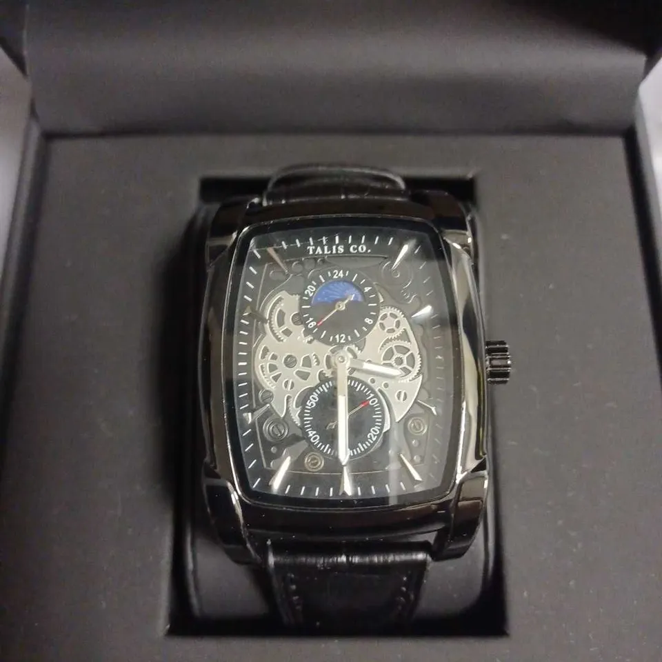 BOXED TALIS CO BLACK DIAL AND MOON PHASE INDICATOR 