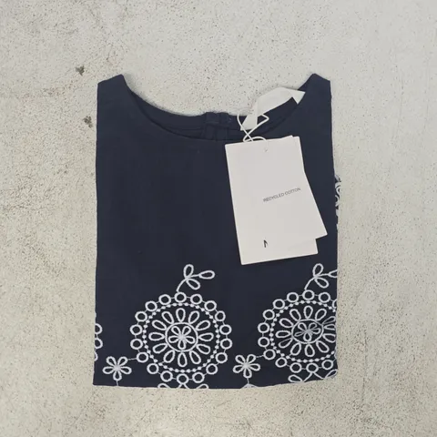 MANGO KID'S EMBROIDERED COTTON SHIRT IN NAVY SIZE 5-6
