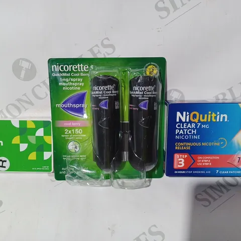 APPROXIMATELY 20 ASSORTED HOUSEHOLD ITEMS TO INCLUDE NIQUITIN NICOTINE PATCHES, EASYVISION CONTACT LENSES, NICORETTE MOUTHSPRAY, ETC