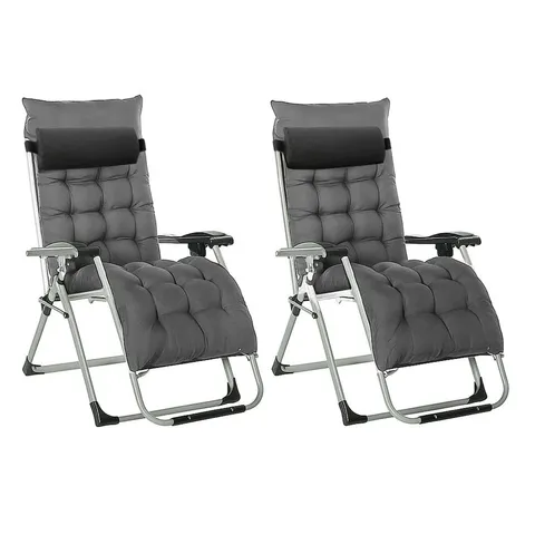 BOXED NEO ZERO GRAVITY GREY RECLINING SUN LOUNGER WITH PADDED CUSHIONS SET OF 2