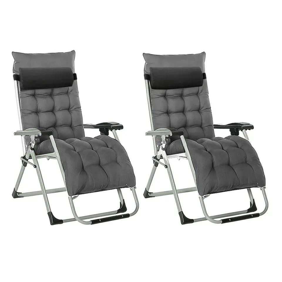 BOXED NEO ZERO GRAVITY GREY RECLINING SUN LOUNGER WITH PADDED CUSHIONS SET OF 2