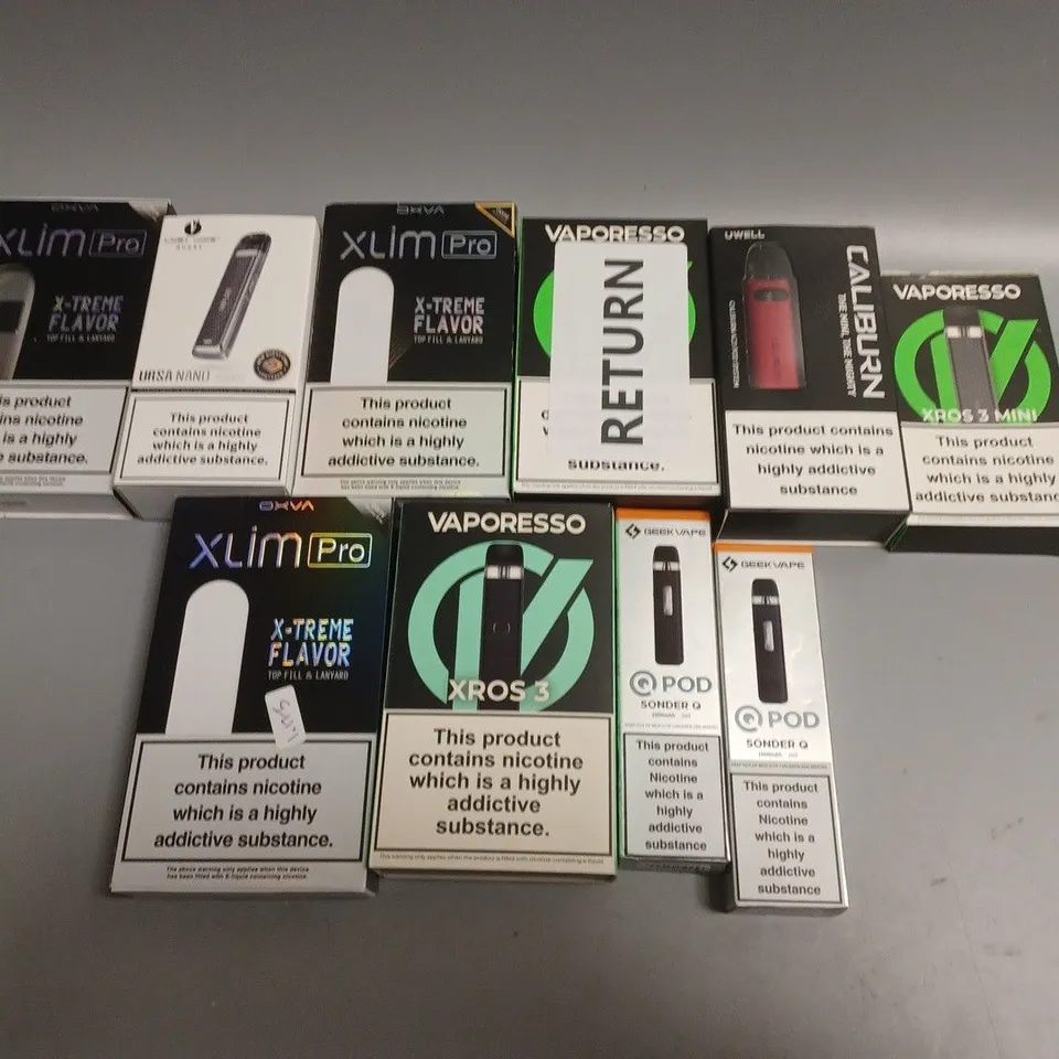 APPROXIMATELY 10 ASSORTED E-CIGARETTE PRODUCTS TO INCLUDE INNOKIN, VAPORESSO, VOOPOO ETC 