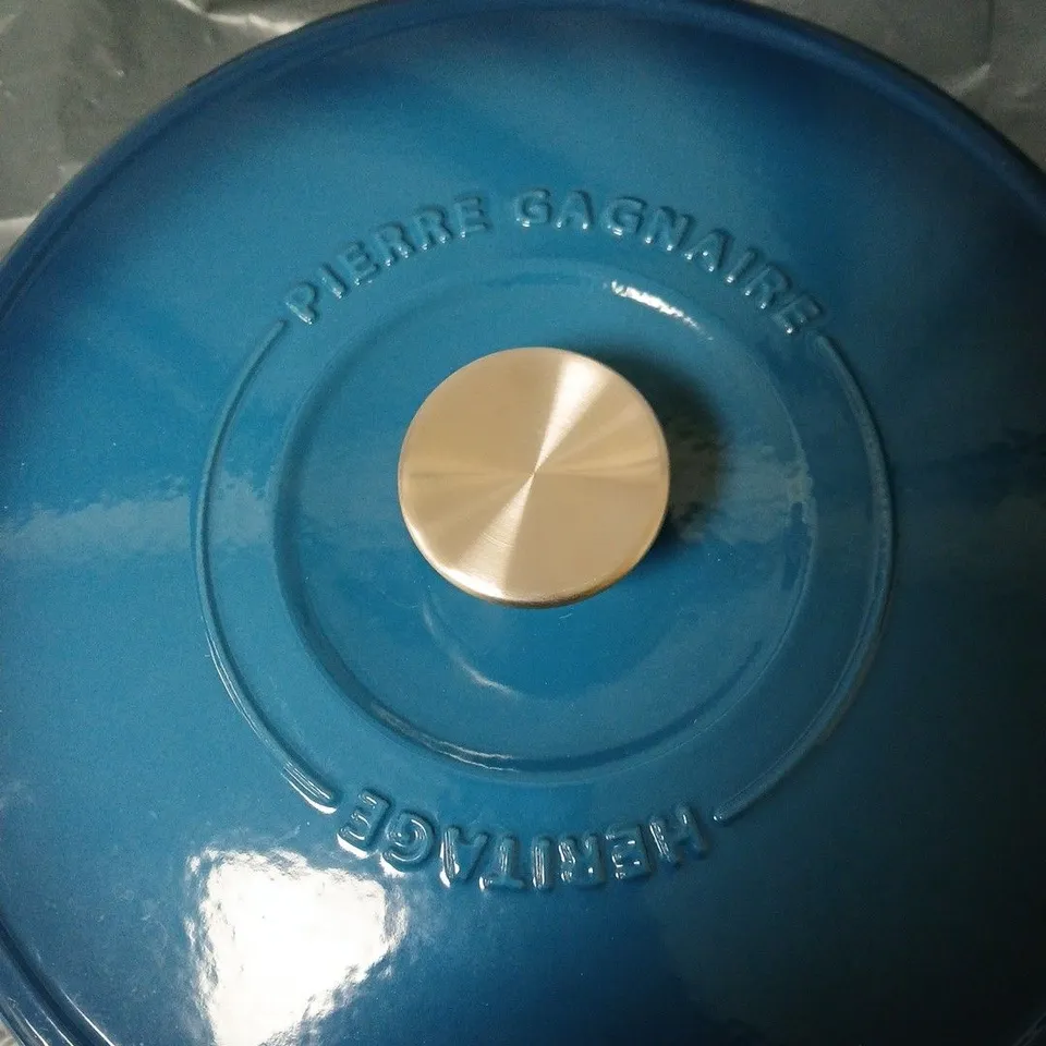 PIERRE GAGNAIRE HERITAGE BLUE ENAMELLED CAST IRON CASSEROLE POT WITH LID 