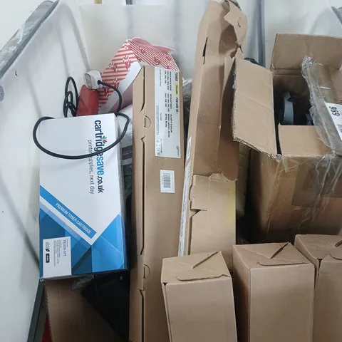 LARGE CAGE OF ASSORTED ITEMS TO INCLUDE PRINTER CARTAGES AND MORE 