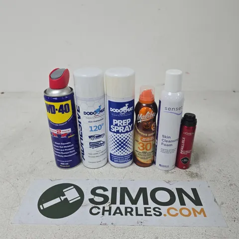 APPROXIMATELY 15 ASSORTED AEROSOLS TO INCLUDE WD-40, DODOMAT ADHESIVE, MALIBU DRY OIL SPRAY, ETC - COLLECTION ONLY