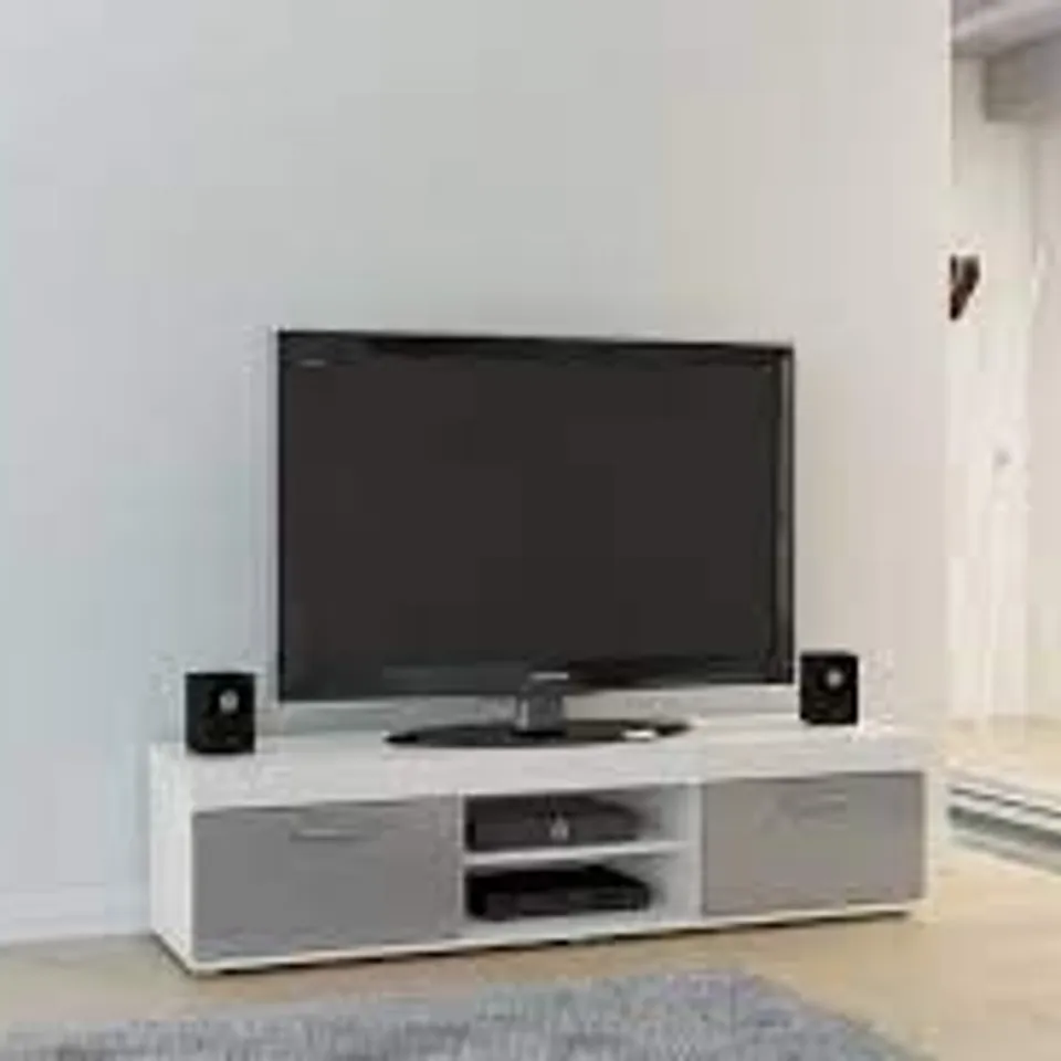 BOXED BIRLEA EDGEWARE TV UNIT - WHITE/GREY