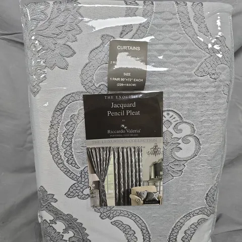 RICCARDO VALERIA JACQUARD PENCIL PLEAT CURTAINS – THE LUXURIOUS COLLECTION, 1 PAIR (2 PANELS), 90 X 72 IN PER PANEL (228 X 183 CM)
