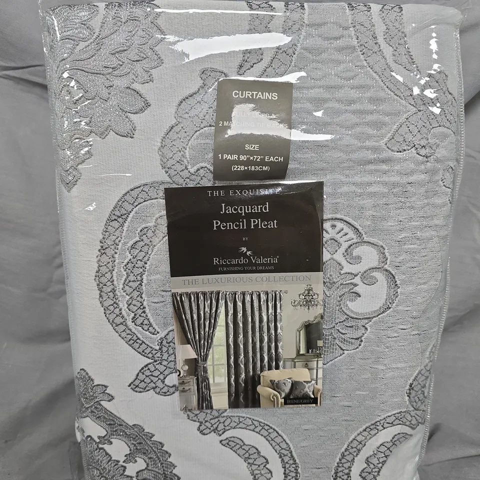 RICCARDO VALERIA JACQUARD PENCIL PLEAT CURTAINS – THE LUXURIOUS COLLECTION, 1 PAIR (2 PANELS), 90 X 72 IN PER PANEL (228 X 183 CM)
