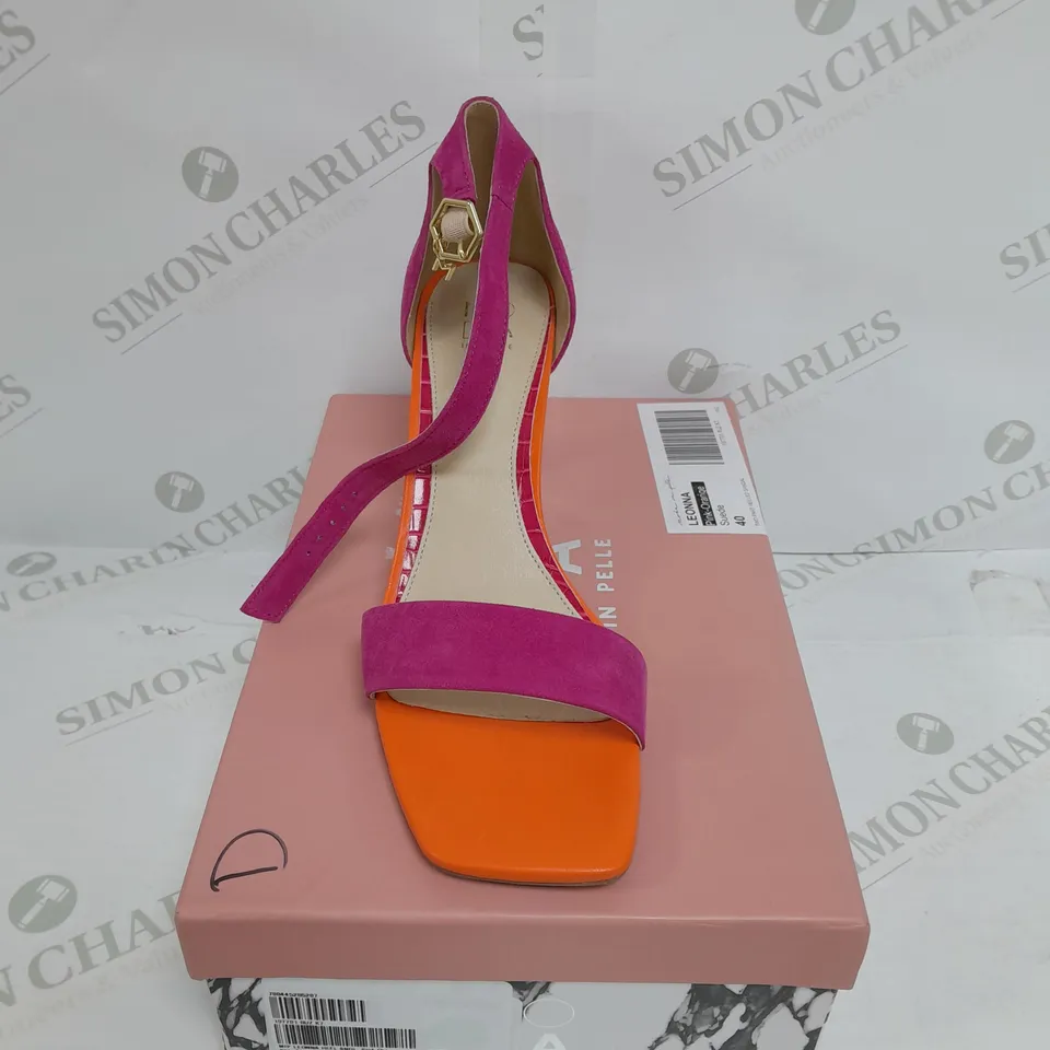BOXED PAIR OF MODA IN PELLE PURPLE & ORANGE OPEN TOE HIGH HEELS - SIZE 7