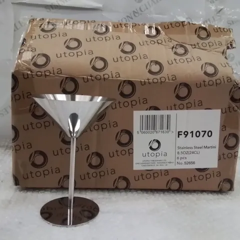 BOXED UTOPIA STAINLESS STEEL MARTINI CUPS APPROXIMATELY 6 PER BOX 