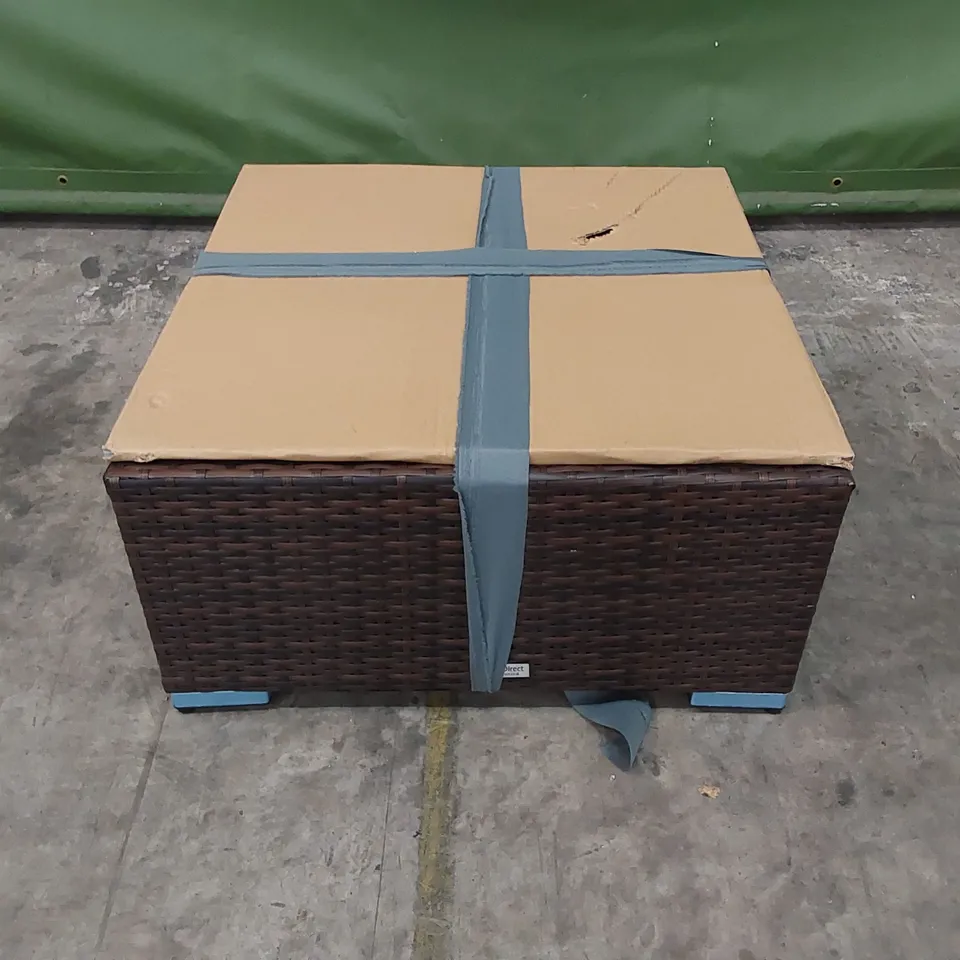 DESIGNER OTTOMAN/COFFEE TABLE IN RATTAN CHOCOLATE MIX AND COFFEE CREAM COLOUR WITH GLASS TOP