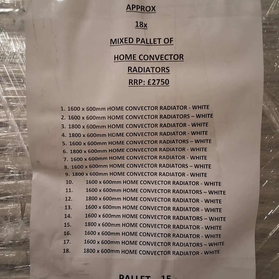 PALLET CONTAINING APPROXIMATELY 18 ASSORTED HOME CONVECTOR RADIATORS