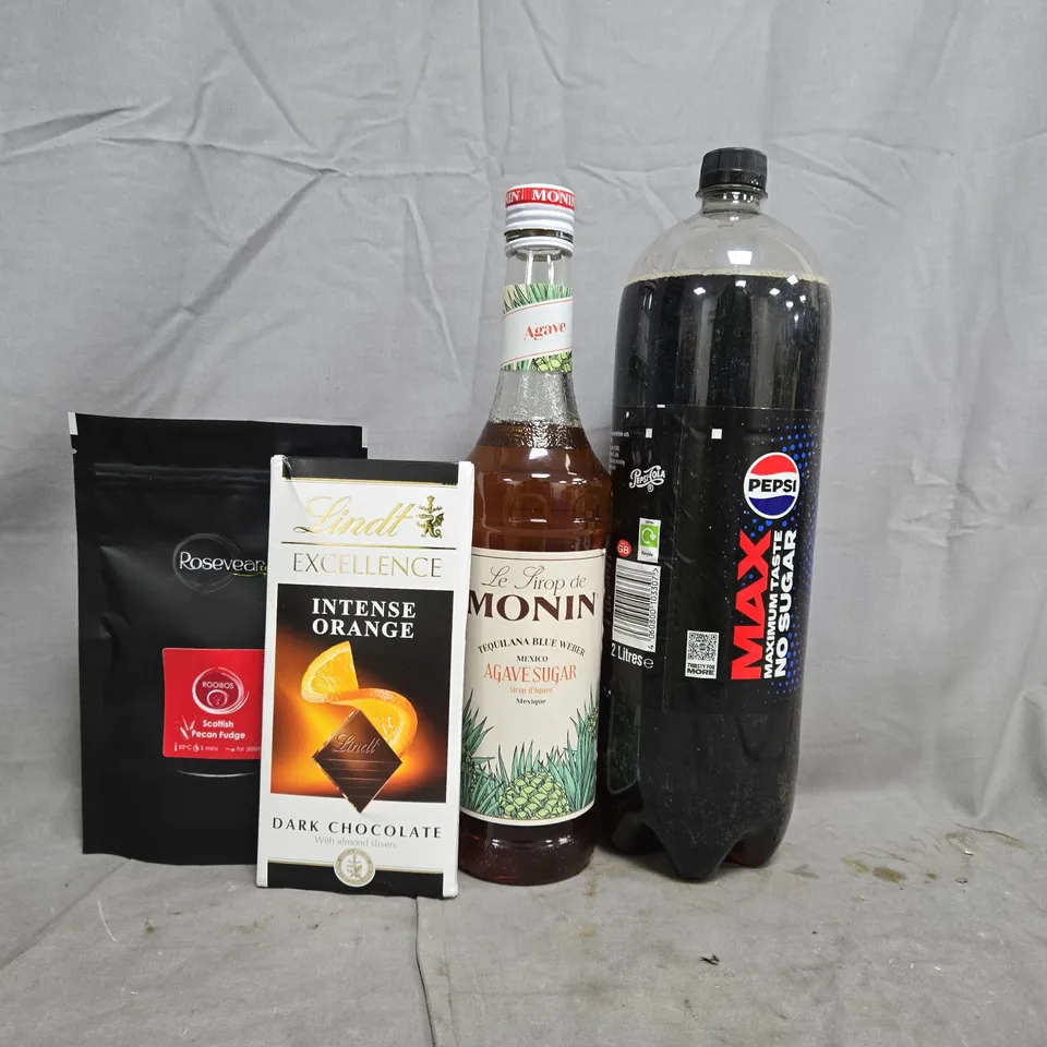 APPROXIMATELY 5 ASSORTED FOOD AND DRINK ITEMS TO INCLUDE PEPSI MAX, LINDT, ETC