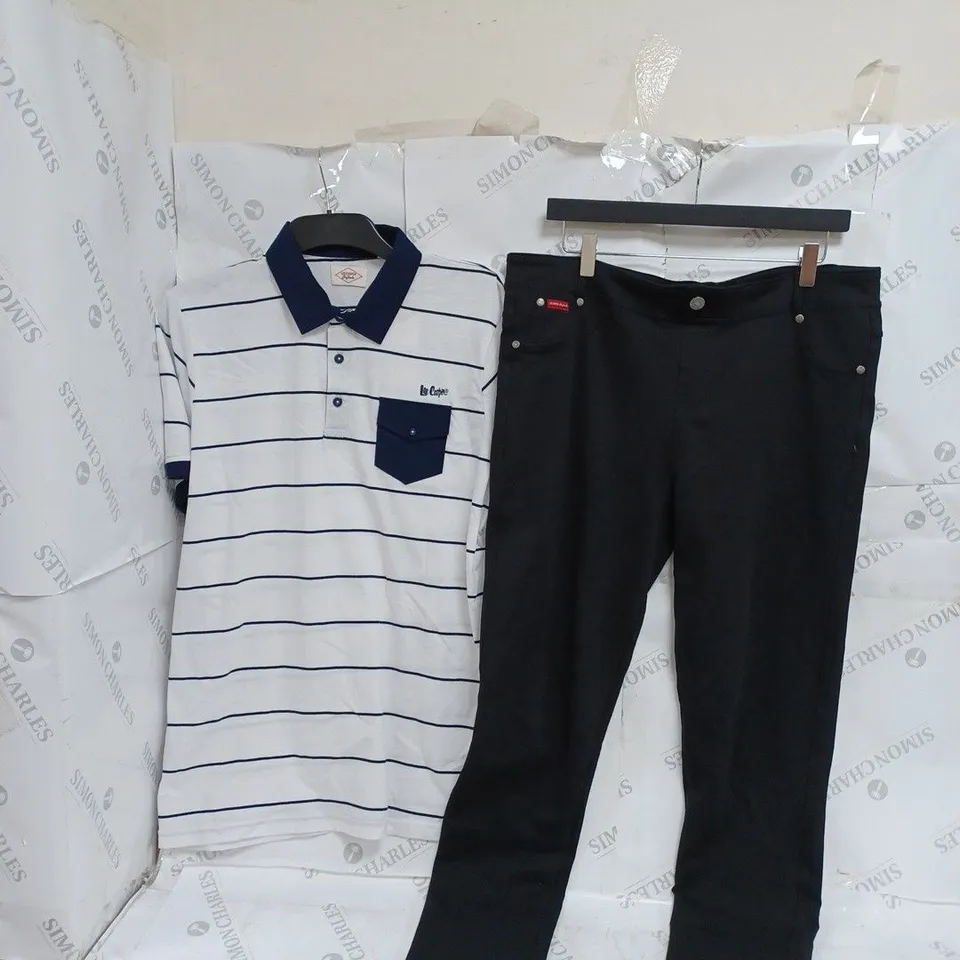 APPROXIMATELY 20 LEE COOPER ORIGINALS PIECES OF CLOTHING TO INCLUDE STRIPE POLO MEDIUM, LARGE OXFORD SHIRT, AND ESSENTIAL CREW TEE LARGE ETC.