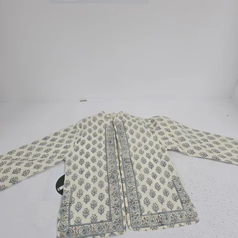 SUKRITI WOMEN'S QUILTED KURTI, CREAM WITH BLUE FLORAL PATTERN, UK SIZE S