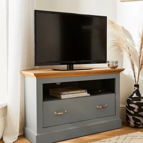 ASHFORD CORNER TV UNIT JO229 GREY/OAK 1020 X 583 X 144MM BOXED