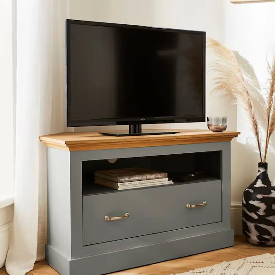 ASHFORD CORNER TV UNIT JO229 GREY/OAK 1020 X 583 X 144MM BOXED