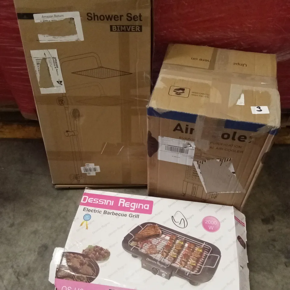 PALLET OF ASSORTED HOUSEHOLD GOODS AND PRODUCTS TO INCLUDE; ELECTRIC BBQ GRILL, AIR COOLER, SHOWER SET ETC  