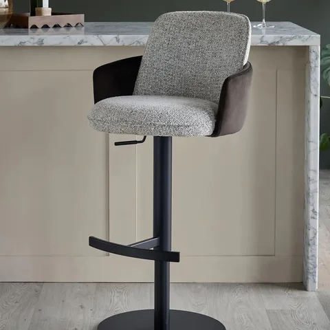 BOXED DANETTI WREN GREY FABRIC AND MOCHA VELVET GAS LIFT BAR STOOL