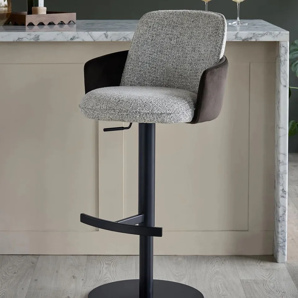 BOXED DANETTI WREN GREY FABRIC AND MOCHA VELVET GAS LIFT BAR STOOL