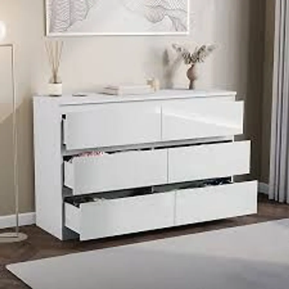 BOXED GLINTON 6 DRAWER CHEST - WHITE (2 BOXES)