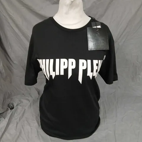 PHILIPP PLEIN T-SHIRT BLACK WITH LOGO – SIZE S