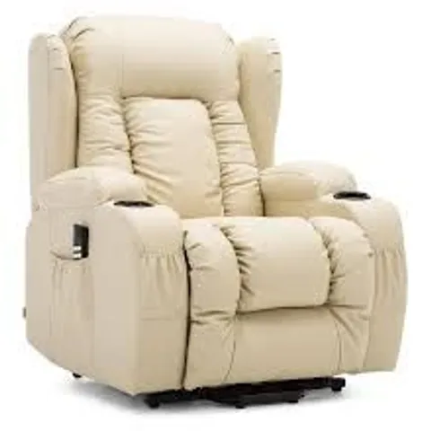 BOXED CAESAR CREAM FAUX LEATHER MANUALLY RECLINING EASY CHAIR (2 BOXES)