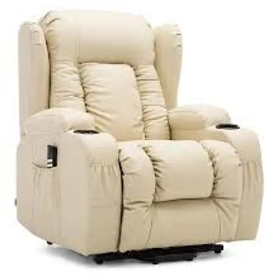 BOXED CAESAR CREAM FAUX LEATHER MANUALLY RECLINING EASY CHAIR (2 BOXES)