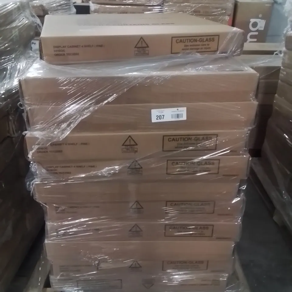 PALLET CONTAINING LARGE QUANTITY OF 4 SHELF DISPLAY CABINETS -PINE- 