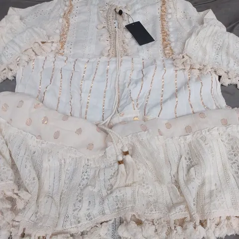 SOUTH BEACH BRODERIE TASSEL DRESS, CREAM - UK SIZE 14