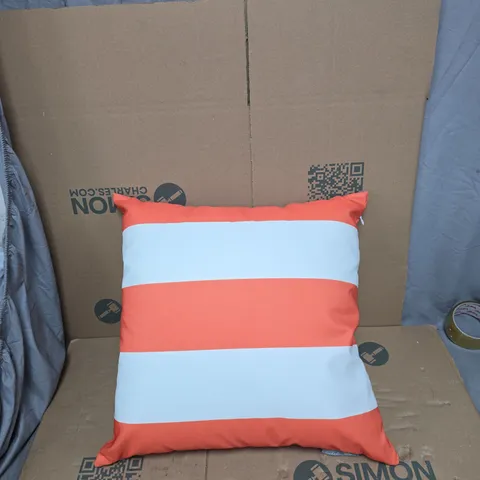 ISABEL PETERS DECORATIVE CUSHION β ORANGE AND PALE BLUE STRIPED