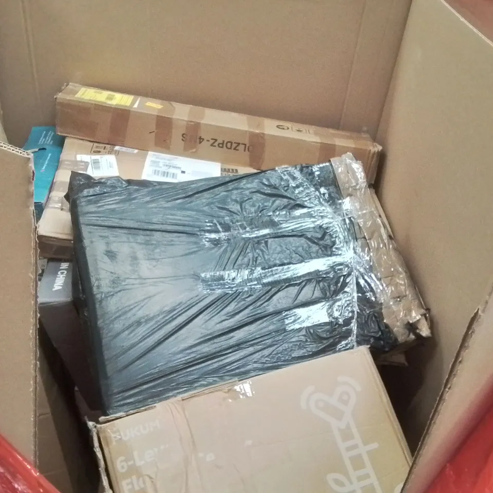 PALLET OF ASSORTED HOUSEHOLD GOODS AND PRODUCTS TO INCLUDE;KIDS TRICYCLE,FLOATING SHELVES,RESISTANCE BANDS