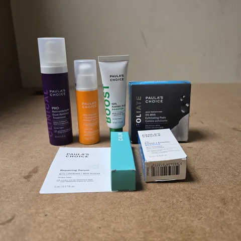 SET OF 6 PAULA'S CHOICE ITEMS TO INCLUDE: PRO RETINALDEHYDE DUAL RETINOID TREATMENT, 7% ECTOIN BOOSTER, CALM REPAIRING SERUM ETC