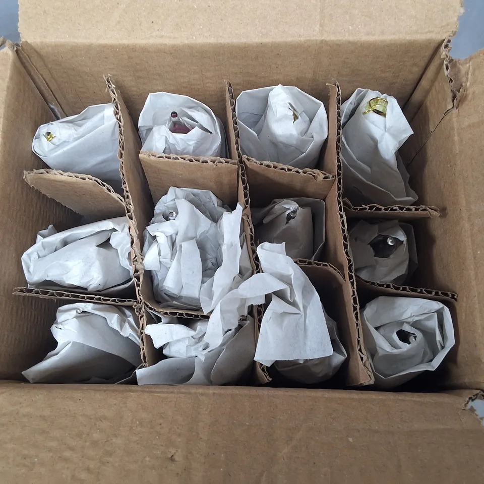 SET OF 12 GISELA GRAHAM CLEAR SHAPED HANGING TREE DECORATIONS